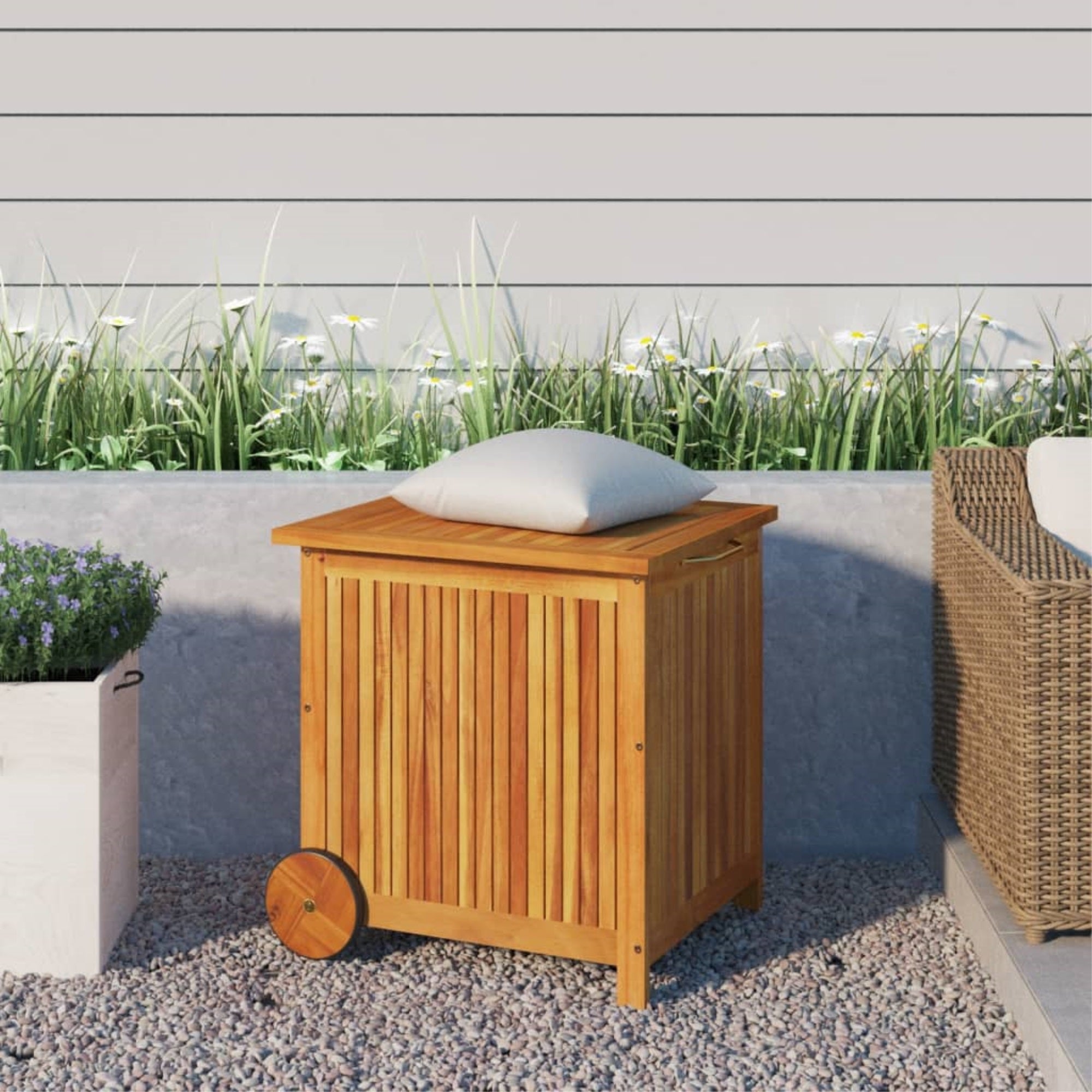 Vidaxl Patio Storage Box With Wheels 23.6'X19.7'X22.8' Solid Wood Acacia