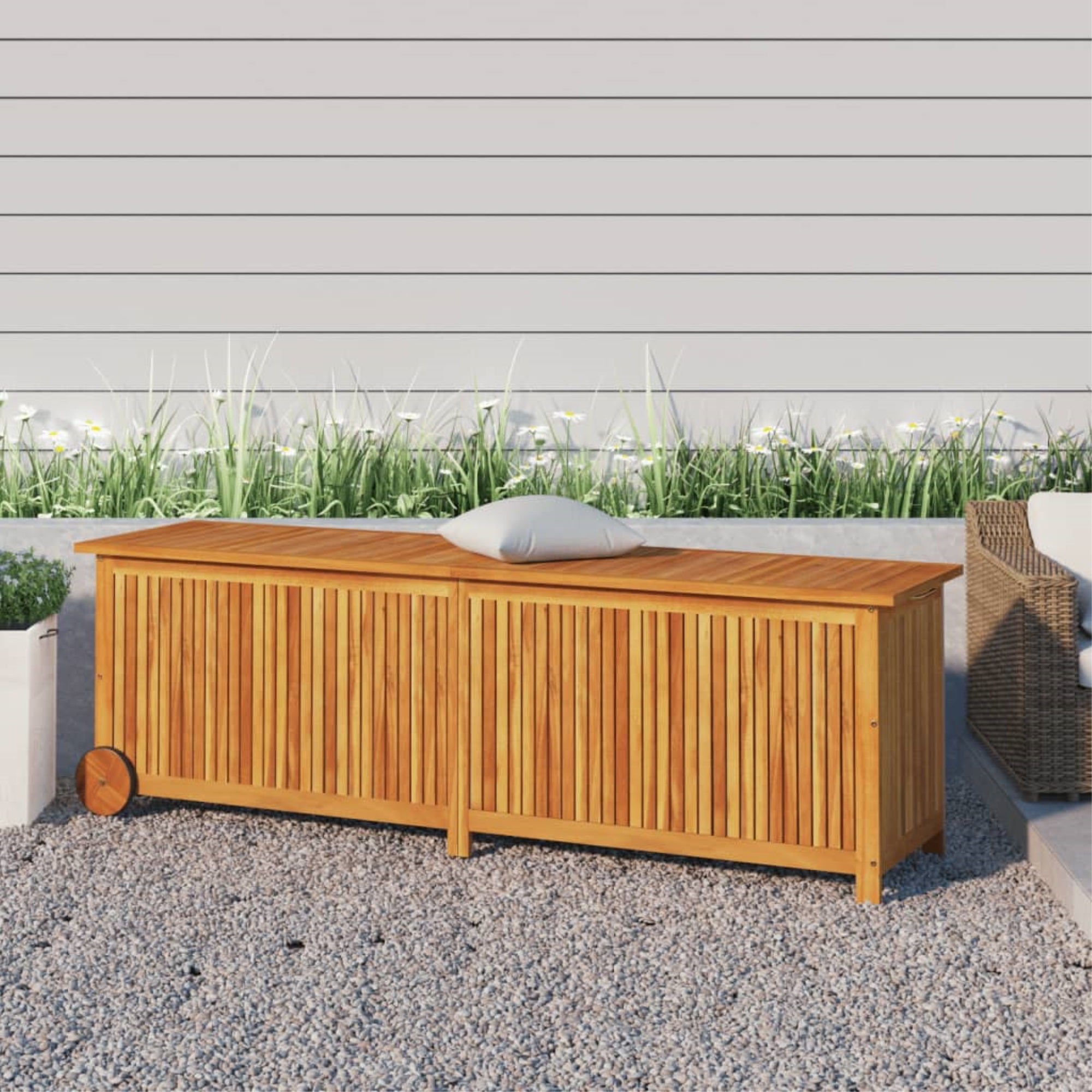 Vidaxl Patio Storage Box With Wheels 59.1'X19.7'X22.8' Solid Wood Acacia
