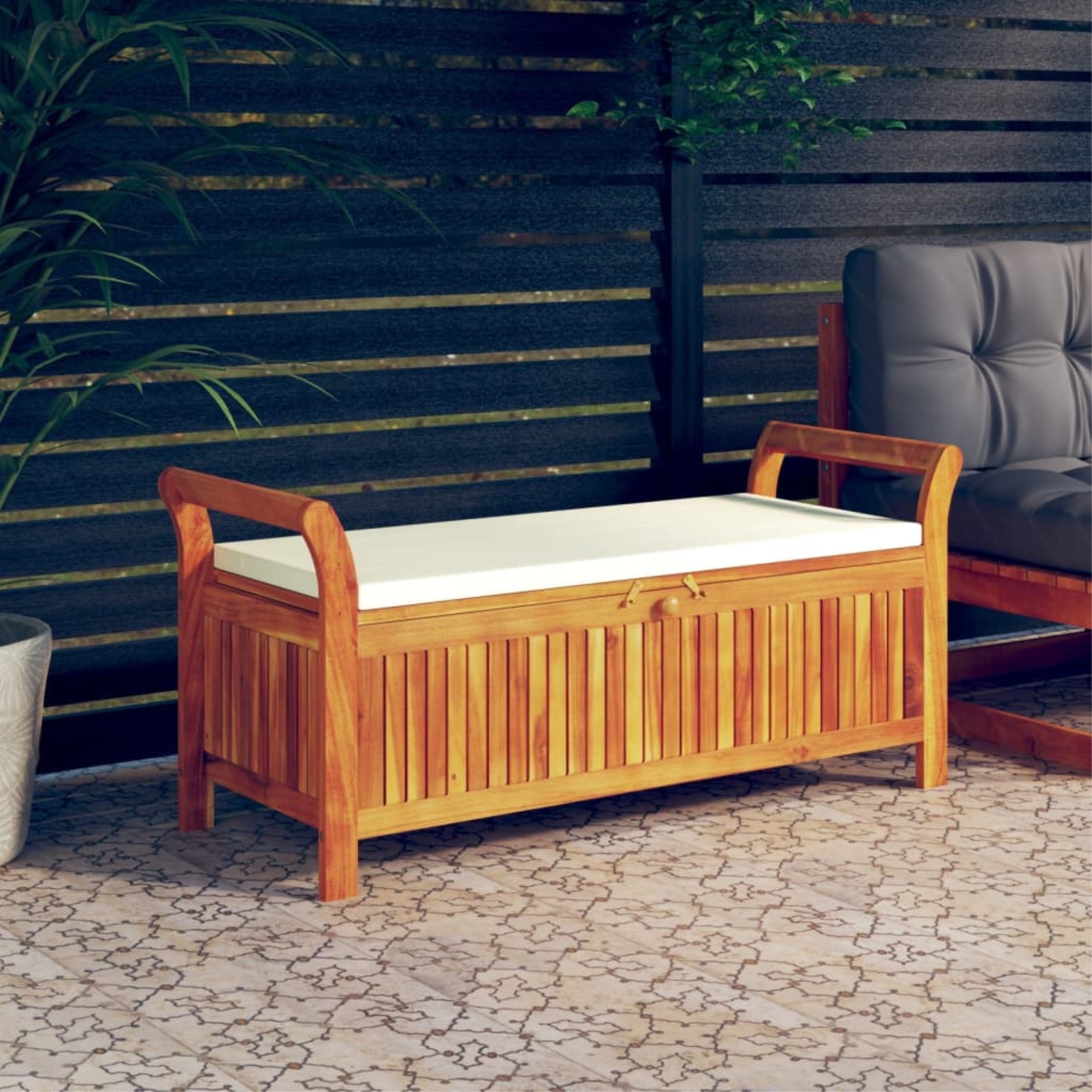 Vidaxl Patio Storage Bench With Cushion 49.6' Solid Wood Acacia