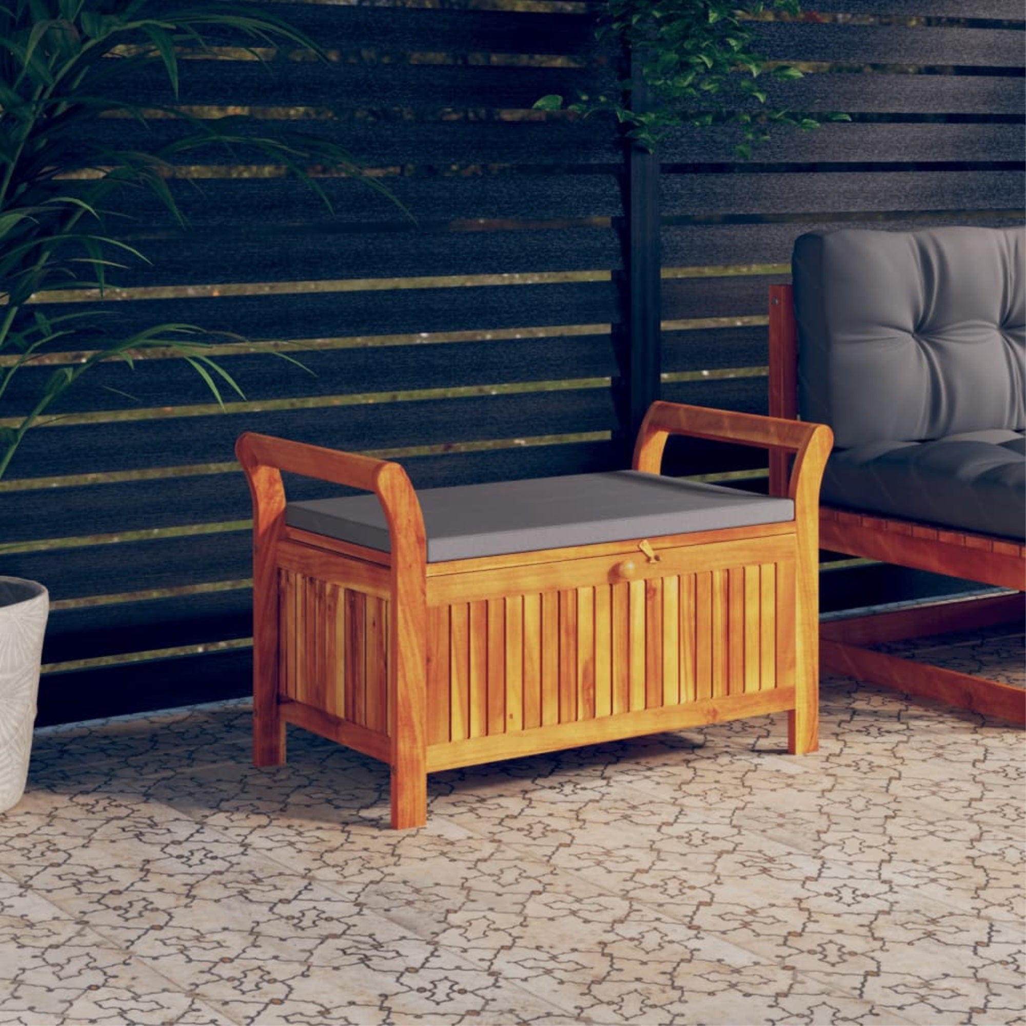 vidaXL Patio Storage Bench with Cushion 35.8″ Solid Wood Acacia