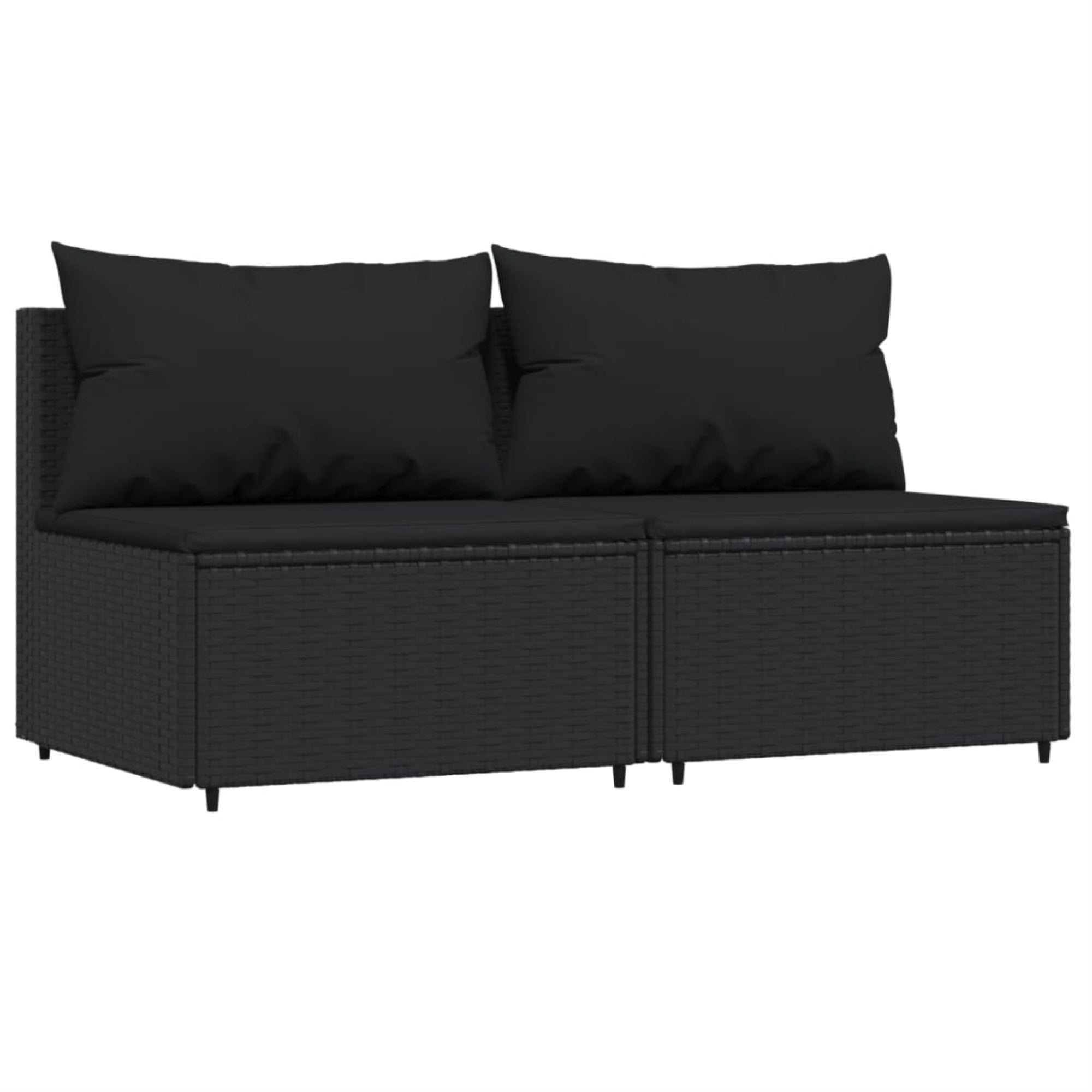 Vidaxl Patio Middle Sofas With Cushions 2 Pcs Black Poly Rattan