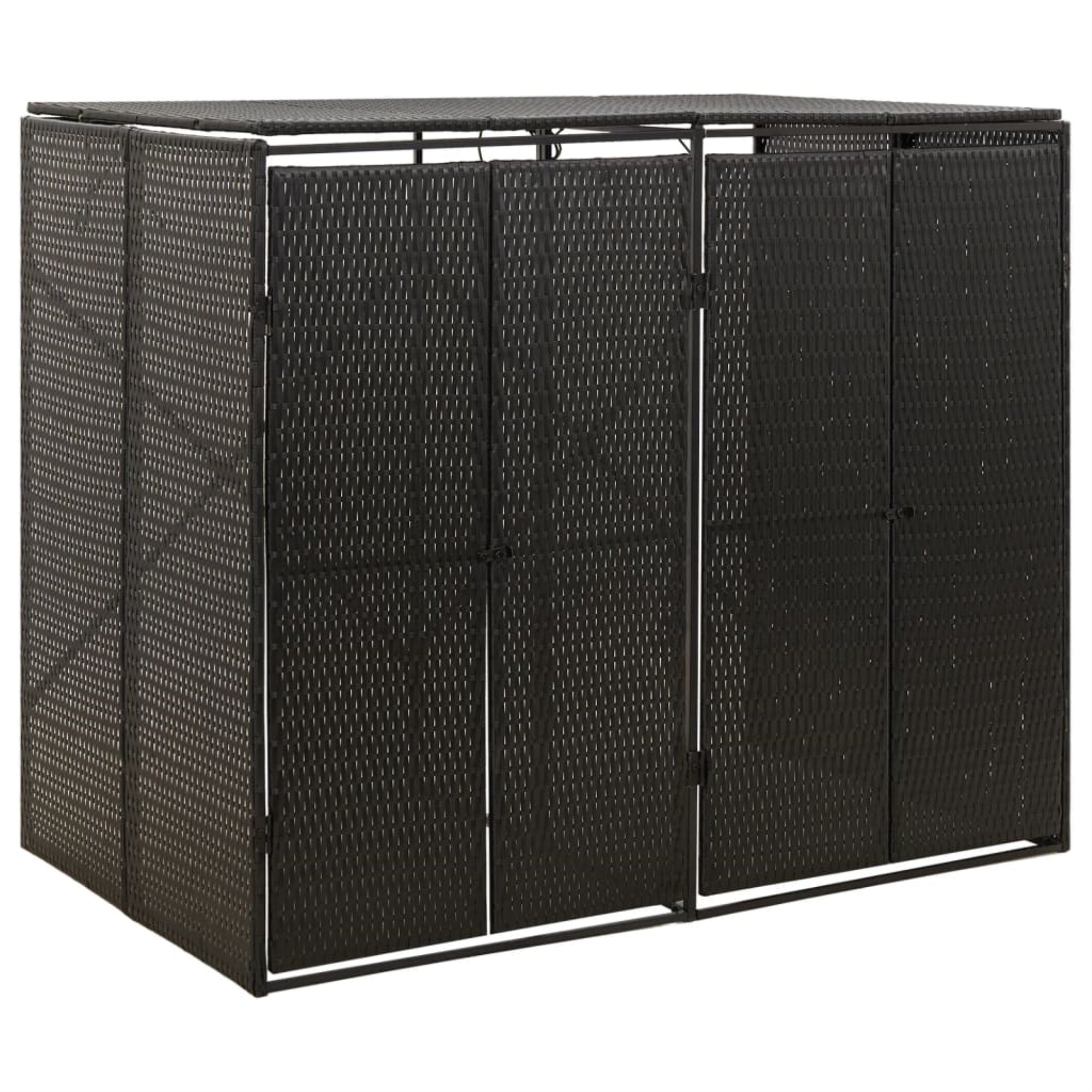 Vidaxl Double Wheelie Bin Shed Black 55.1'X31.5'X46.1' Poly Rattan