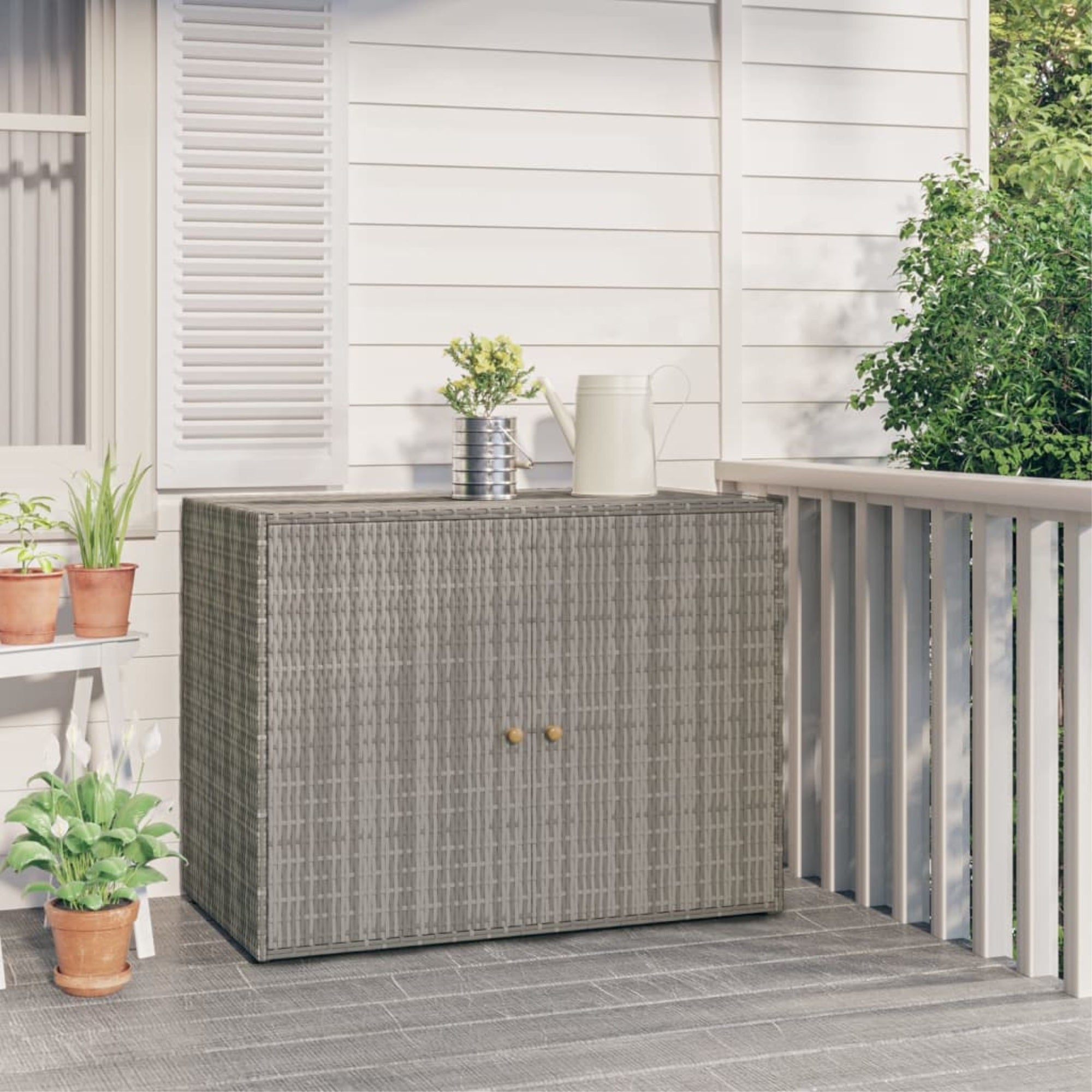 Vidaxl Garden Storage Cabinet Gray 39.4'X21.9'X31.5' Poly Rattan
