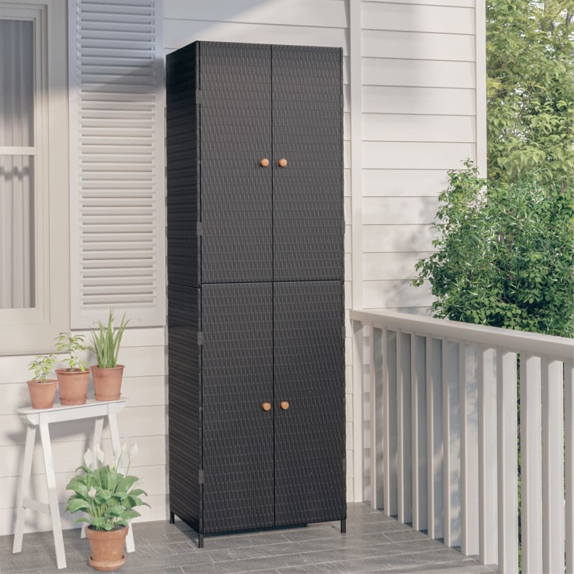 Vidaxl Garden Storage Cabinet Black 23.2'X15.7'X70.9' Poly Rattan