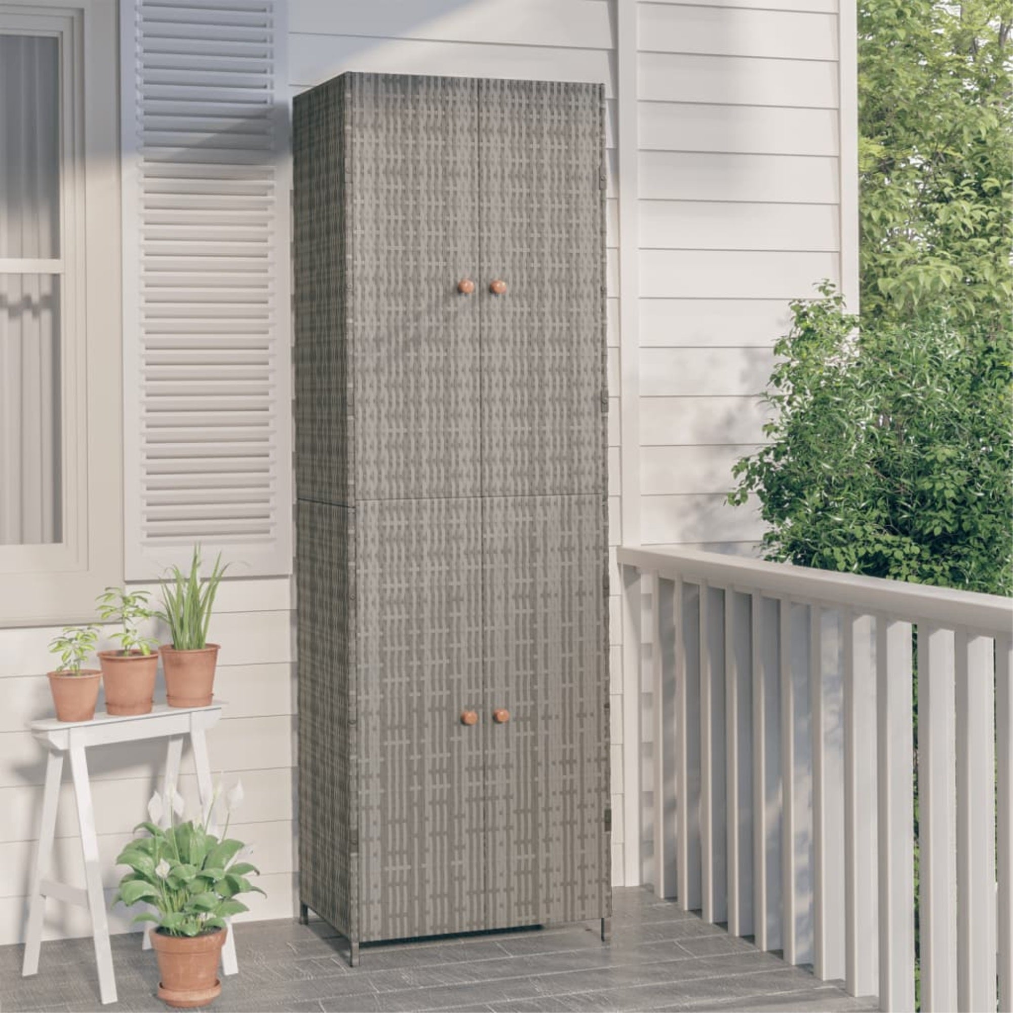 Vidaxl Garden Storage Cabinet Gray 23.2'X15.7'X70.9' Poly Rattan