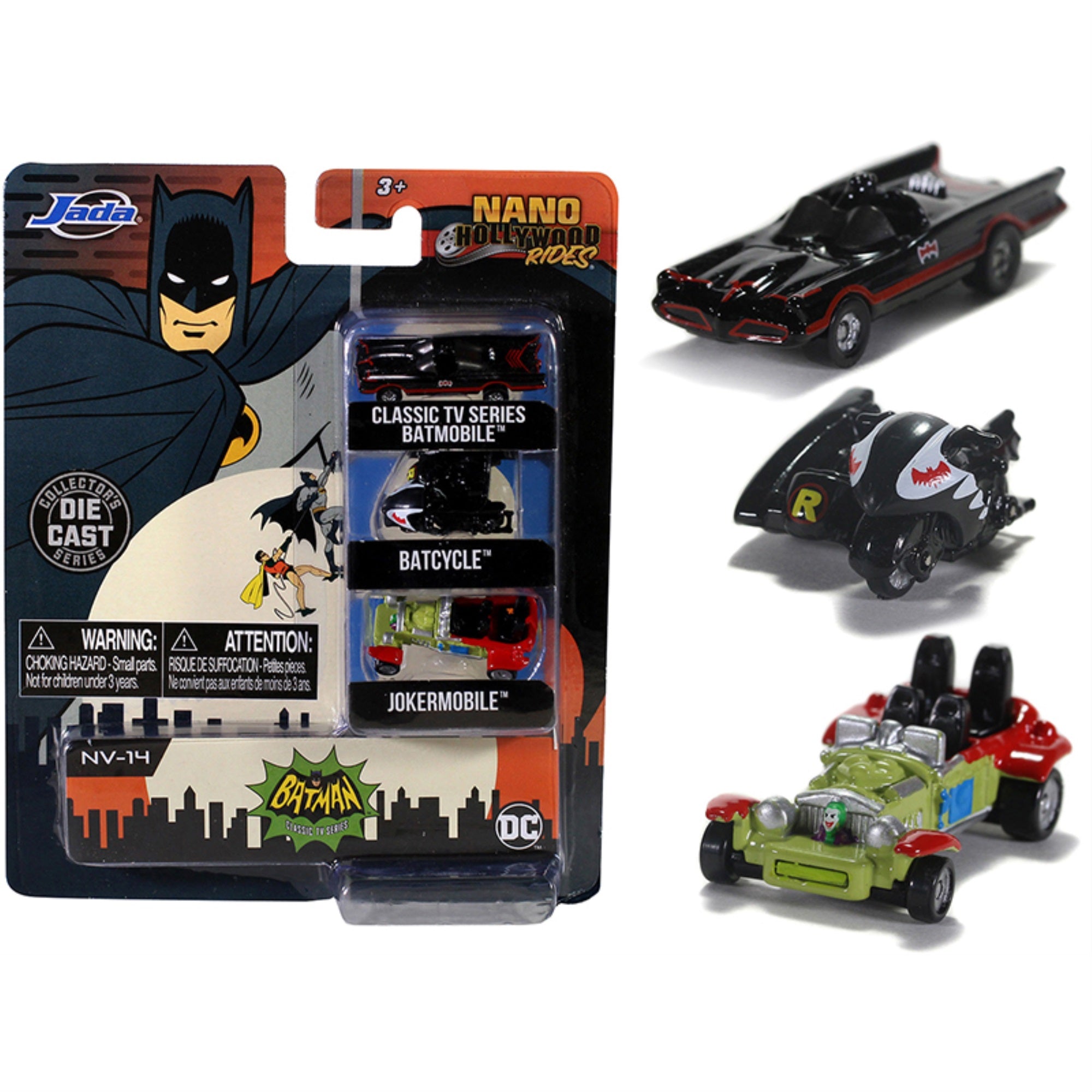 Batman' (1966-1968) Classic Tv Series 3 Piece Set 'Nano Hollywood Rides' Diecast Models By Jada