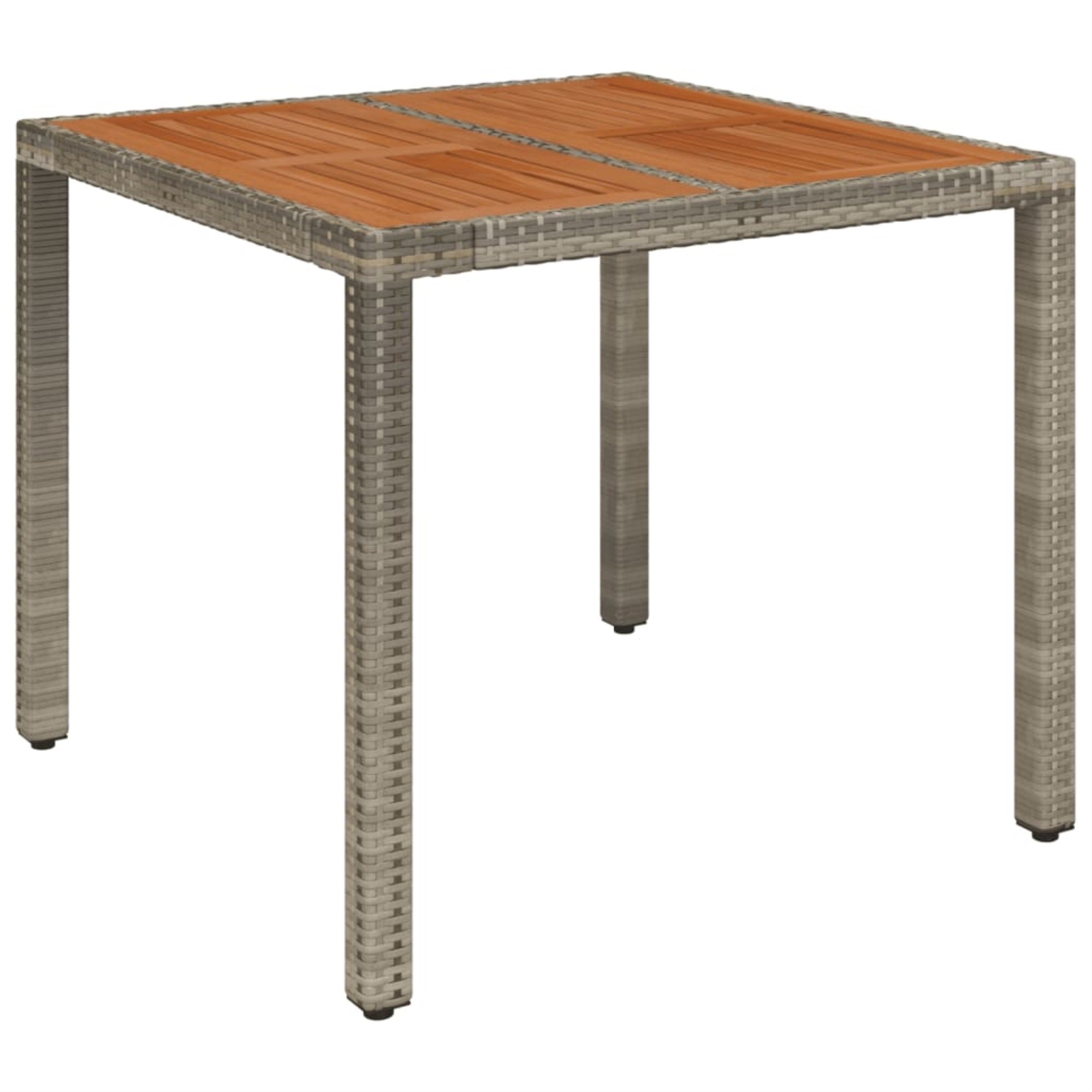 Vidaxl Patio Table With Wooden Top Gray 35.4'X35.4'X29.5' Poly Rattan