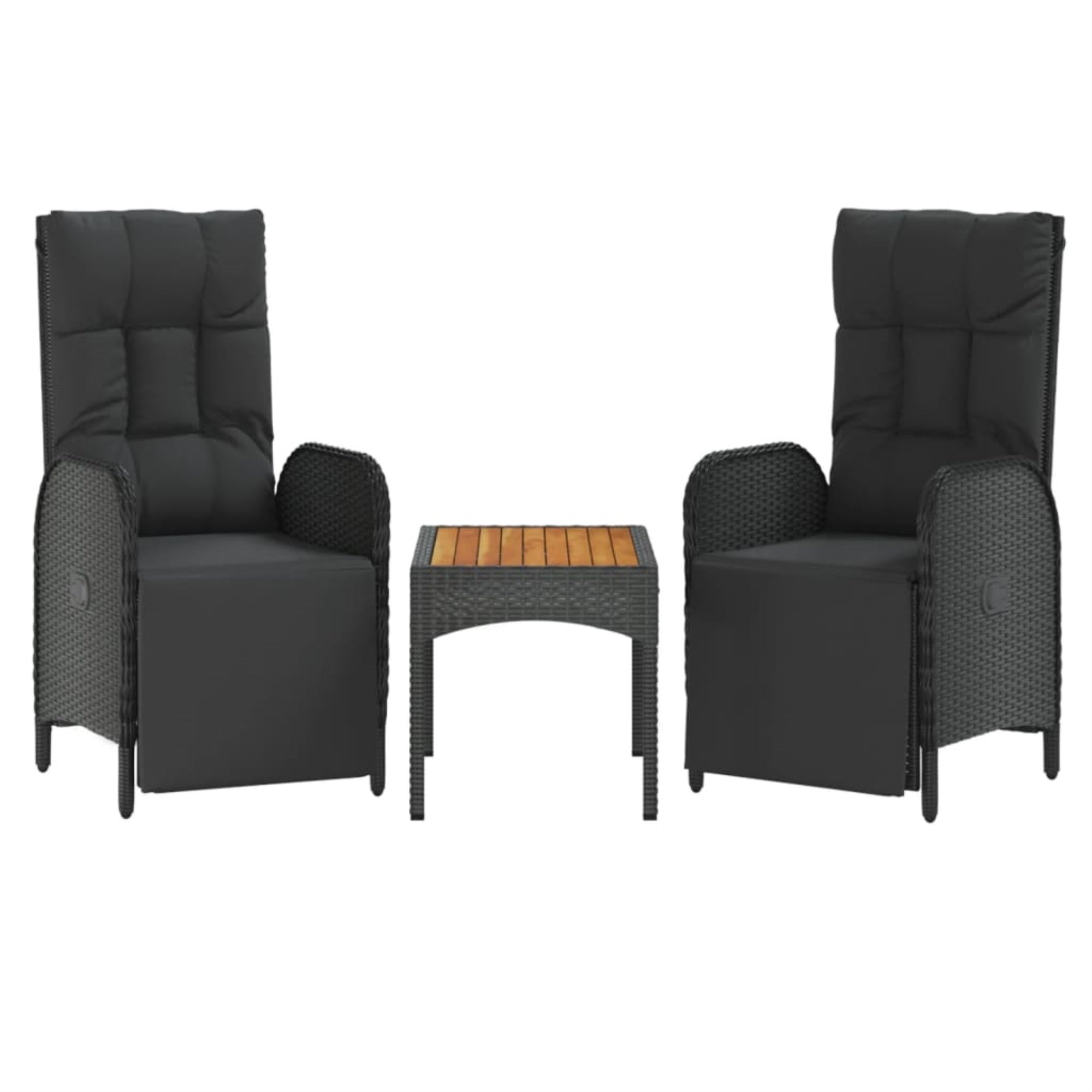 Vidaxl Patio Reclining Chairs 2 Pcs With Table Black Poly Rattan