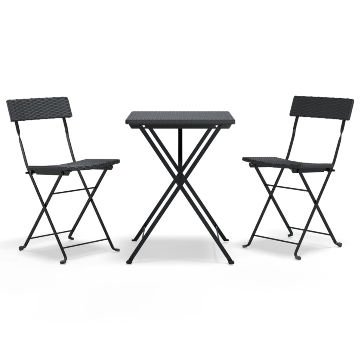 Vidaxl 3 Piece Folding Bistro Set Black Poly Rattan