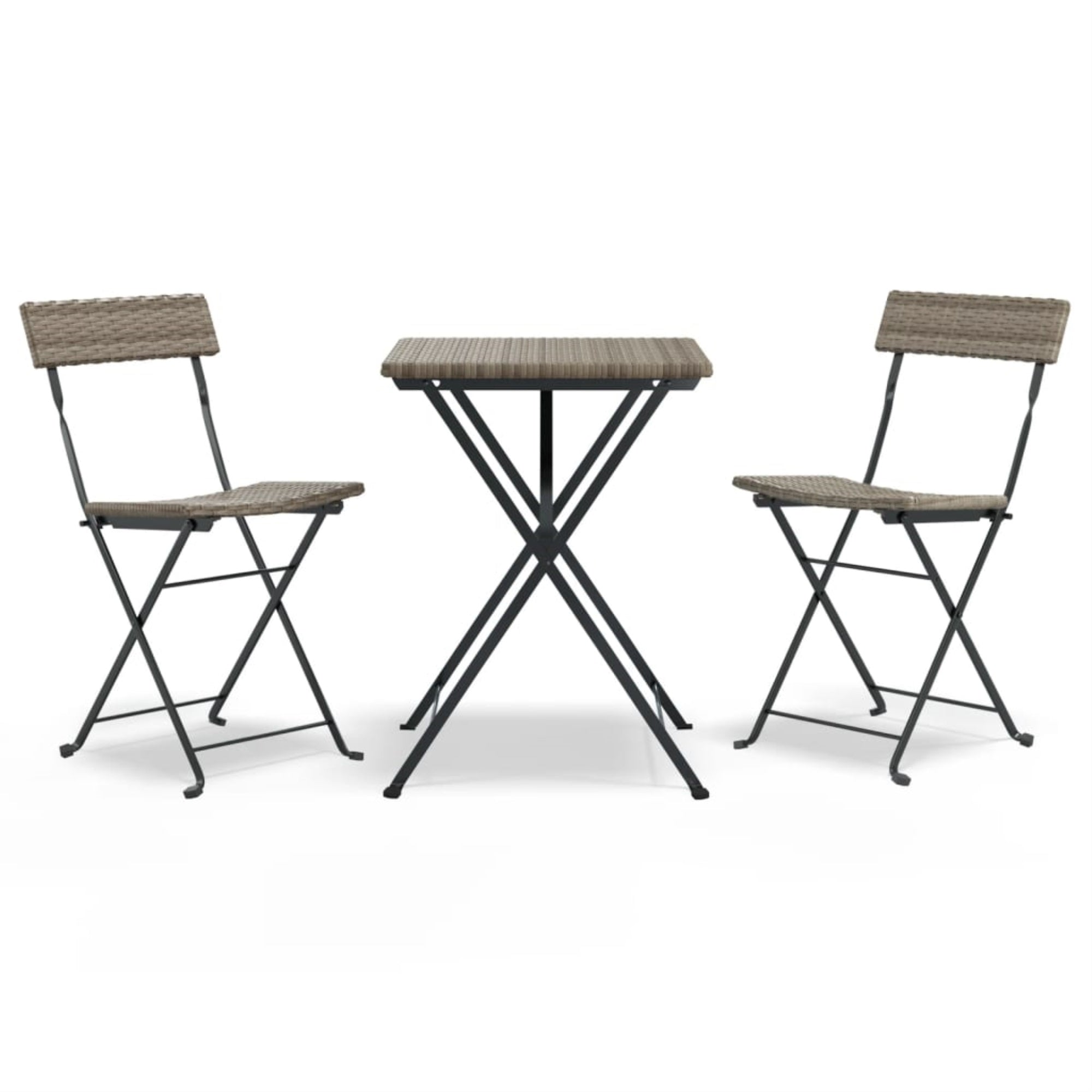 Vidaxl 3 Piece Folding Bistro Set Gray Poly Rattan