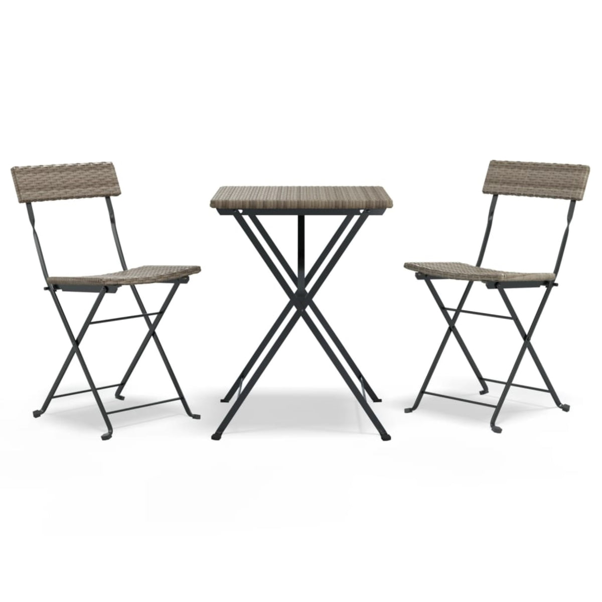 Vidaxl 3 Piece Folding Bistro Set Gray Poly Rattan
