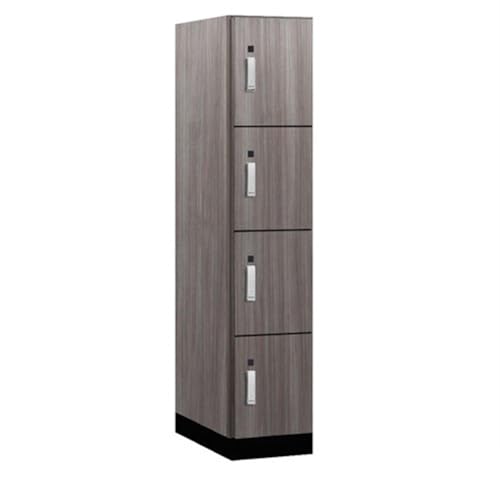 Salsbury 15 Wide Premier Wood Locker-Four Tier-1 Wide-6 Feet High-24” Deep-Skyline Walnut-Silver Electronic Locks