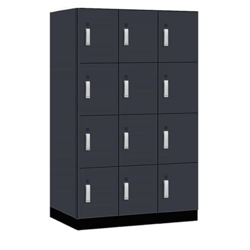Salsbury 15 Wide Premier Wood Locker-Four Tier-3 Wide-6 Feet High-24” Deep-Carbon Mesh-Silver Electronic Locks