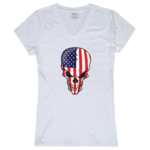 Graphic V-Neck, Skull Flag, White, S
