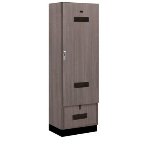 Salsbury 24 Wide Premier Wood Gear Locker - 6 Feet High - 18 Inches Deep - Skyline Walnut - Silver Hasps