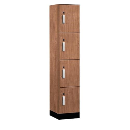 Salsbury 15 Wide Premier Wood Locker-Four Tier-1 Wide-6 Feet High-18” Deep-Red Oak-Silver Electronic Locks