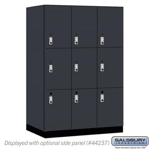 Salsbury 18 Wide Premier Wood Locker-Triple Tier-3 Wide-6 Feet High-24” Deep-Carbon Mesh-Silver Resettable Combination Locks