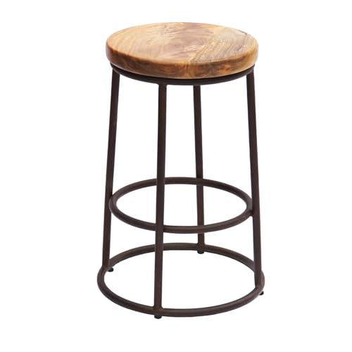 Casafoyer 24 Inch Mango Wood Counter Height Barstool With Iron Base, Brown And Black - (Pack Of 2)