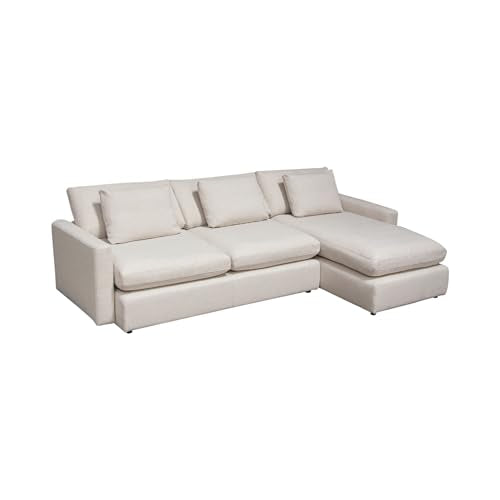 Arcy 2pc Sectional Sofa w Reversible Chaise, 3 Pillows, Cream White