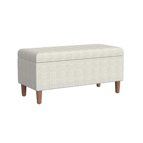 Zia Accent Storage Bench, Cream Chevron Woven Fabric, Brown, 36 Inch