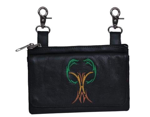 UNIK Ladies Genuine Leather Motorcycle Magntic Clip on Purse/ Pouch with Gun Pocket / Holster & Detailed Stitching ,Black ,OS