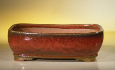Parisian Red Ceramic Bonsai Pot - Rectangle<br>10.5 x 8.0 x 3.5