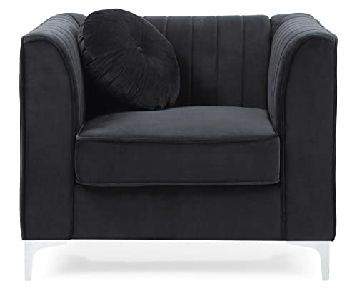 Delray Black Vertical Channel Quilted Accent Chair with Round Throw Pillow