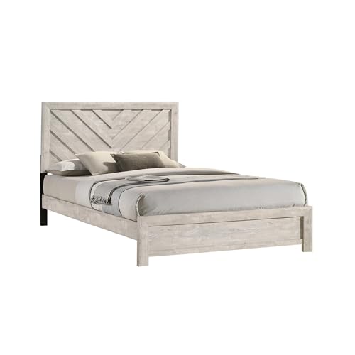 Velz King Size Bed w Chevron Patterned Headboard, Beige Wood Finish