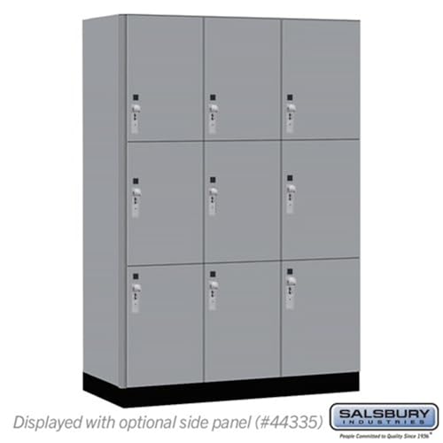 Salsbury 18 Wide Premier Wood Locker-Triple Tier-3 Wide-6 Feet High-21” Deep-Winter Fog-Silver Hasps