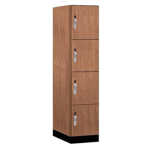 Salsbury 18 Wide Premier Wood Locker-Four Tier-1 Wide-6 Feet High-24” Deep-Red Oak-Silver Hasps