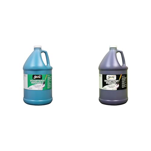 Casafoyer Washable Versatemp Heavy Bodied Tempera Paint, Turquoise & Violet, 1 Gallon Combo Kit for Creative Art Projects