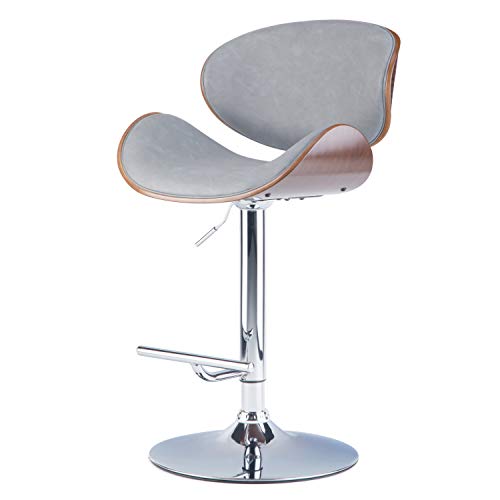 Simplihome Marana Mid Century Modern Bentwood Adjustable Height Gas Lift Bar Stool In Stone Grey Faux Leather, Curved, Swivel, G