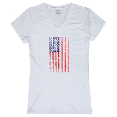 Graphic V-Neck, Distressed Flag, White, S