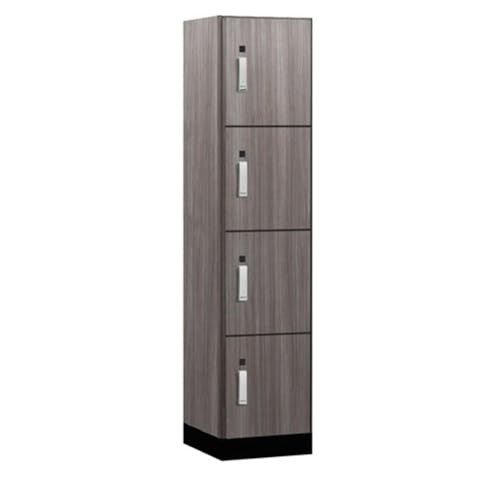 Salsbury 18 Wide Premier Wood Locker-Four Tier-1 Wide-6 Feet High-18” Deep-Skyline Walnut-Silver Electronic Locks