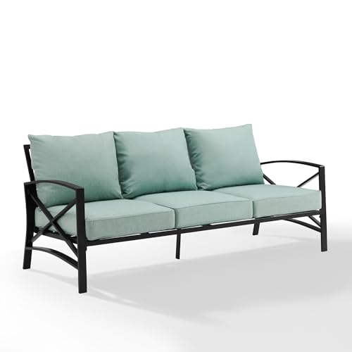 Casafoyer Furniture Kaplan Outdoor Sofa with Steel Frame, 3-Person Patio Couch for Porch, Deck, Backyard, Oiled Bronze with Mist Cushions