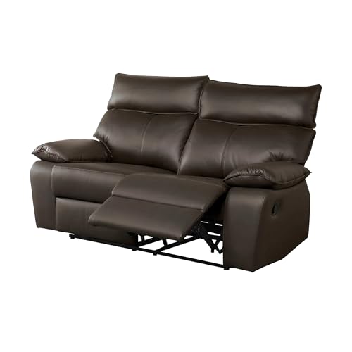 Ozy Manual Recliner Loveseat, 64 Inch, Contemporary Brown Grain Leather