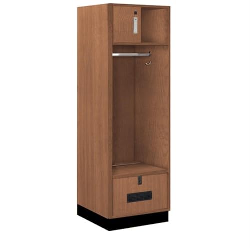Salsbury 24 Wide Premier Wood Open Access Locker - 6 Feet High - 24 Inches Deep - Red Oak - Silver Electronic Locks
