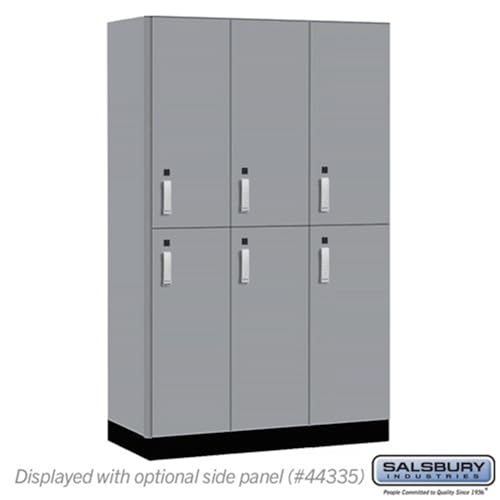 Salsbury 15 Wide Premier Wood Locker-Double Tier-3 Wide-6 Feet High-21” Deep-Winter Fog-Silver Electronic Locks