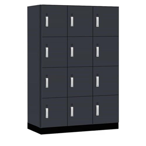 Salsbury 18 Wide Premier Wood Locker-Four Tier-3 Wide-6 Feet High-21” Deep-Carbon Mesh-Silver Electronic Locks