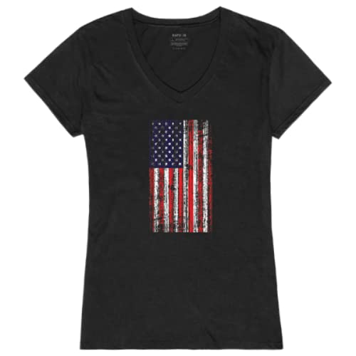 Graphic V-Neck, Distressed Flag, Black, M