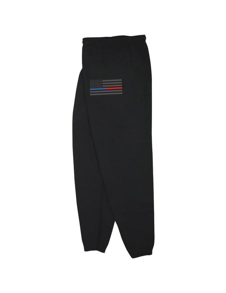 USA Flag/Thin Blue & Red Line Mens Sweatpant Black - 2XL