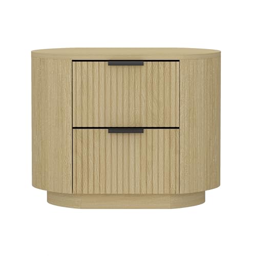 Manhattan Comfort Olivia Nightstand with 2 Drawers in Natural Oak and Black