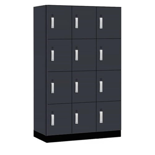 Salsbury 15 Wide Premier Wood Locker-Four Tier-3 Wide-6 Feet High-21” Deep-Carbon Mesh-Silver Electronic Locks