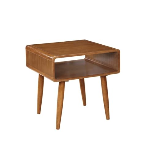 Casafoyer Alborg End Table [ZEBRA SERIES]-Solid Rubberwood Construction, Rich Walnut Finish, Open Cubby Space for Storage