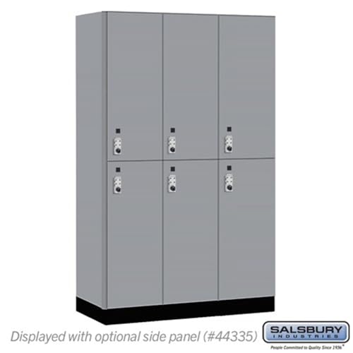 Salsbury 15 Wide Premier Wood Locker-Double Tier-3 Wide-6 Feet High-21” Deep-Winter Fog-Silver Resettable Combination Locks