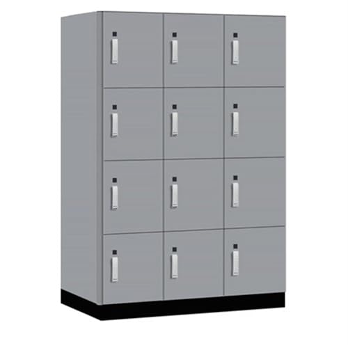 Salsbury 18 Wide Premier Wood Locker-Four Tier-3 Wide-6 Feet High-24” Deep-Winter Fog-Silver Electronic Locks