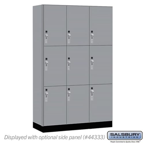 Salsbury 15 Wide Premier Wood Locker-Triple Tier-3 Wide-6 Feet High-18” Deep-Winter Fog-Silver Hasps