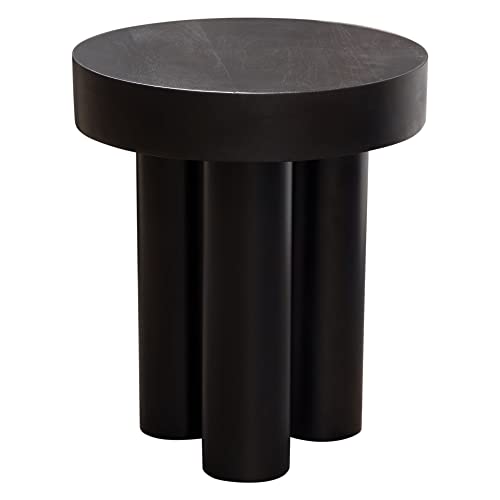Rune 16 Inch Round End Table With Iron Leg Base In Black