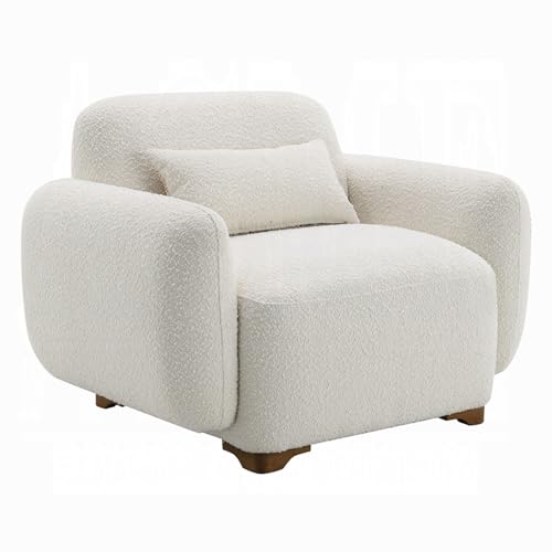 Loem Sofa Chair w Accent Pillow, Box Style Seat, Beige Boucle Fabric