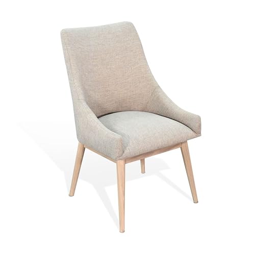 Livvy High Back Dining Chair Set of 2, Light Gray Fabric, Wheat Brown Wood